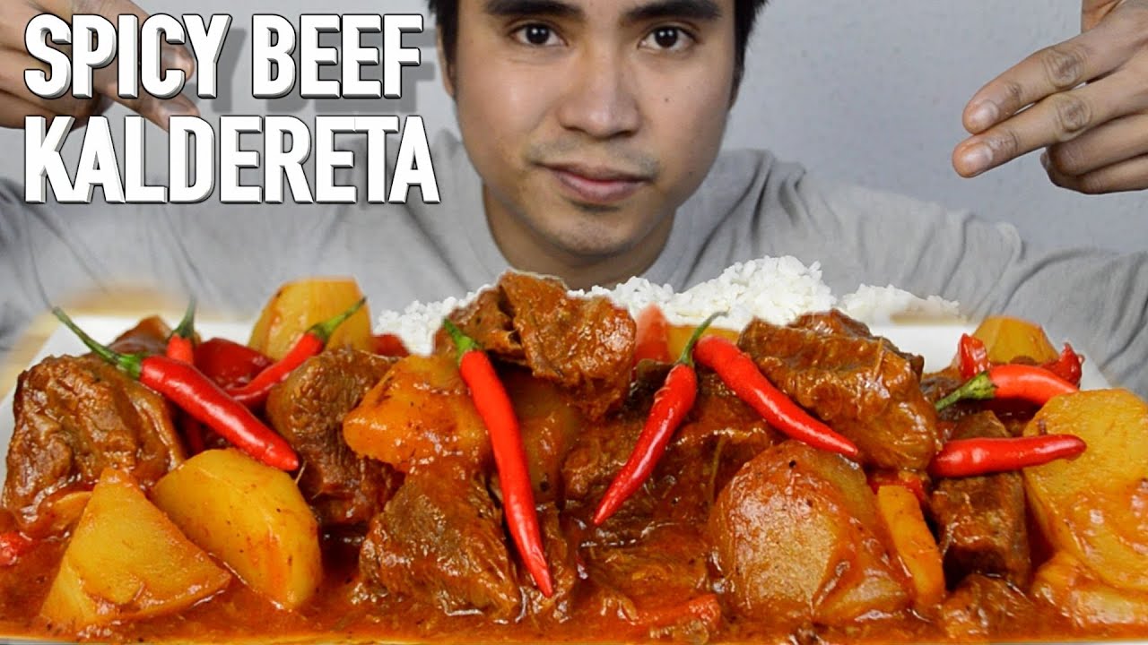 BEEF CALDERETA SPICY | mukbang philippines | filipino food | pinoy mukbang