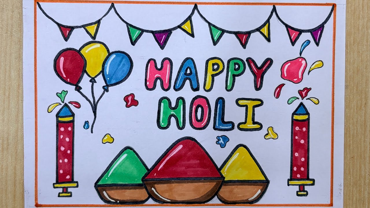 Holi drawing easy| Happy Holi poster drawing| Holi festival drawing| Holi special colours drawing
