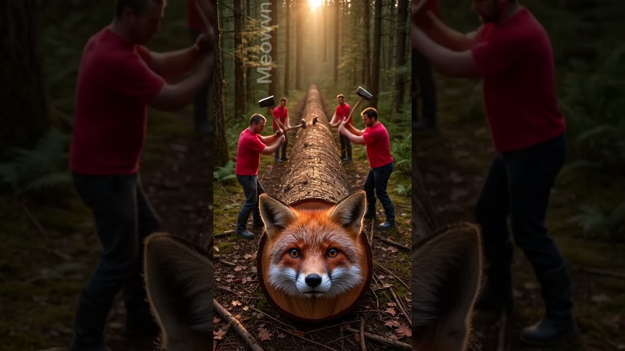 rescue fox from giant log #animals  #funny #shorts