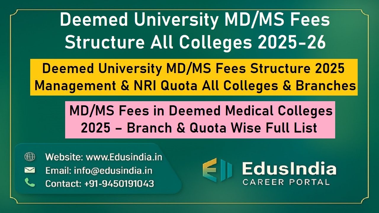 Deemed University MD/MS Fees Structure 2025 Management & NRI Quota All Colleges List & All Branches