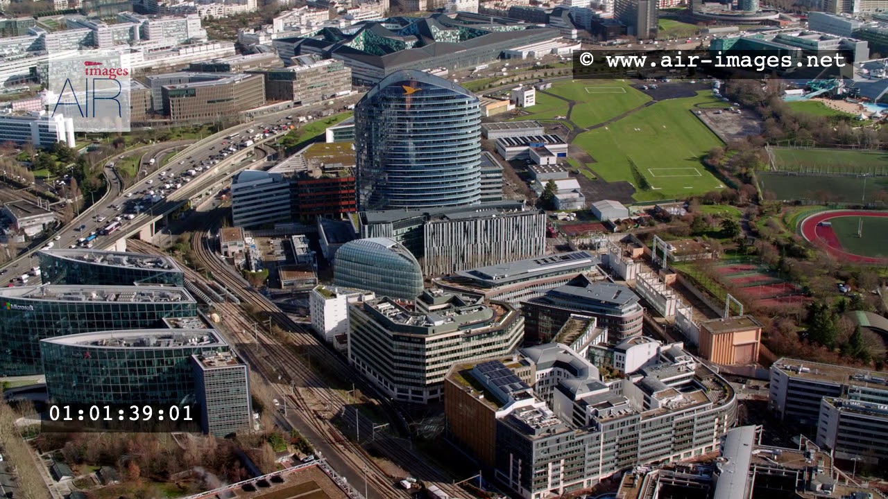 Aerial footage Issy-Les-Moulineaux district Seine Ouest