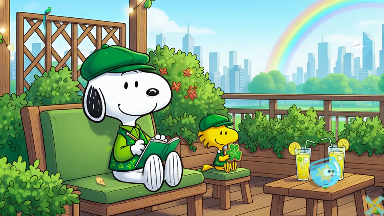 Festive St. Patrick's Day Balcony with Snoopy 🌈 Smooth Jazz for Deep Study & Productivity