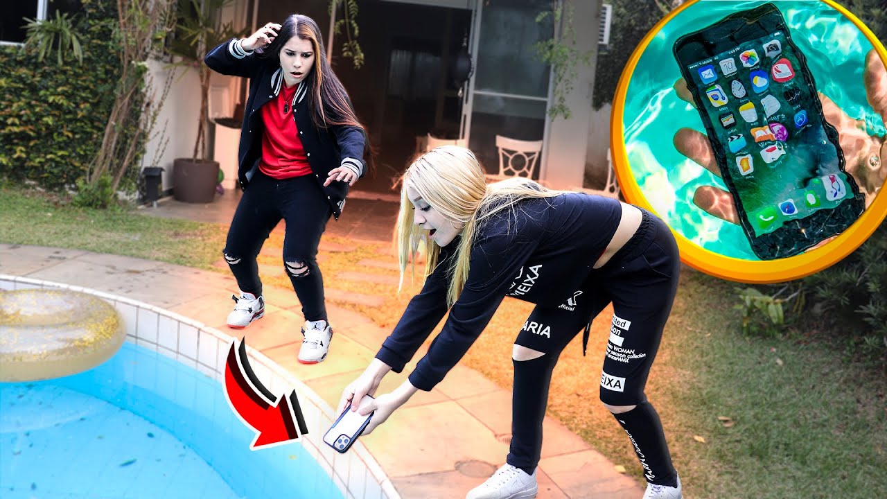 DERRUBEI O IPHONE 12 DA LARISSA SANCHES NA PISCINA DA MANSÃO DOS YOUTUBERS (ela ficou desesperada)