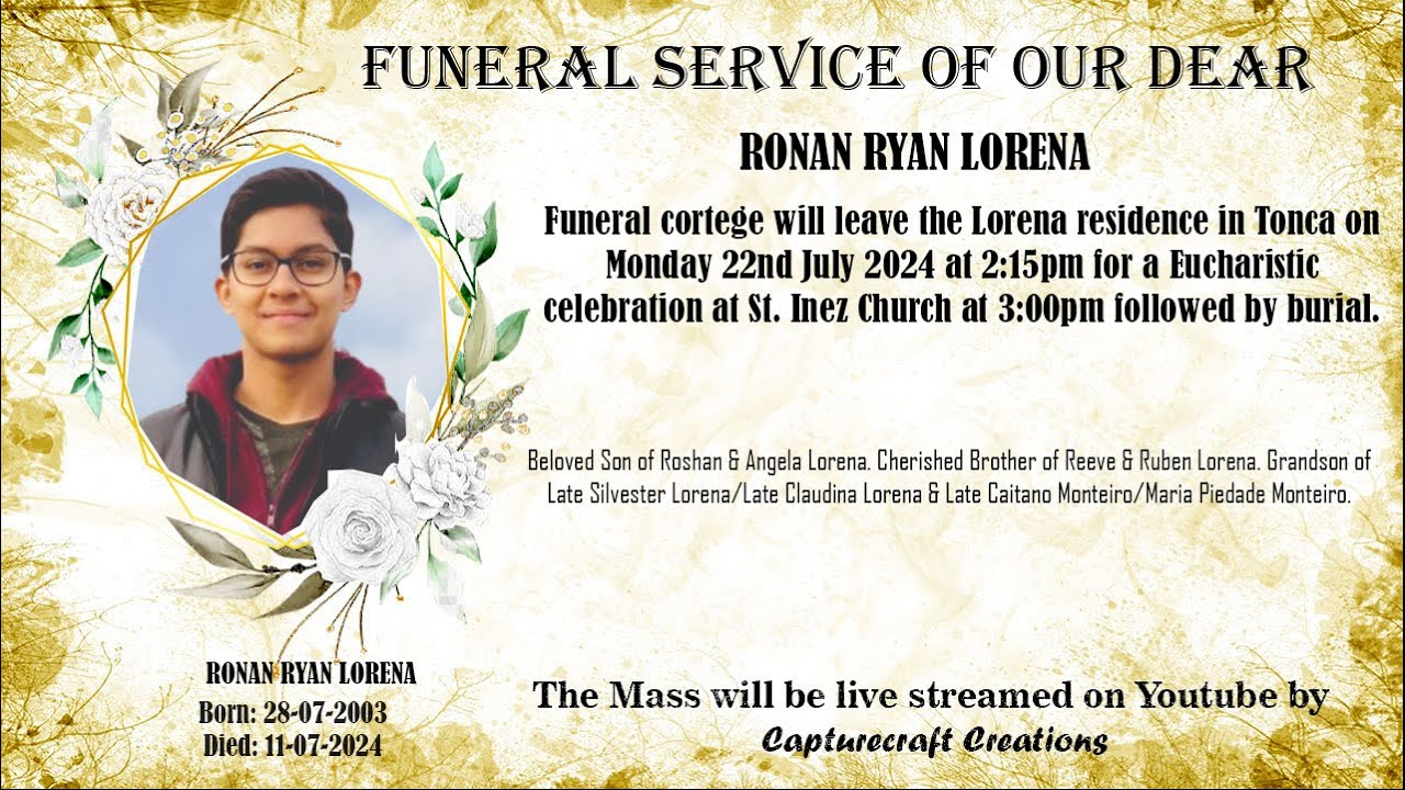 Funeral of Ronan Lorena  | 3.00pm, 22nd July 2024 |   St. Inez Church, Tonca.