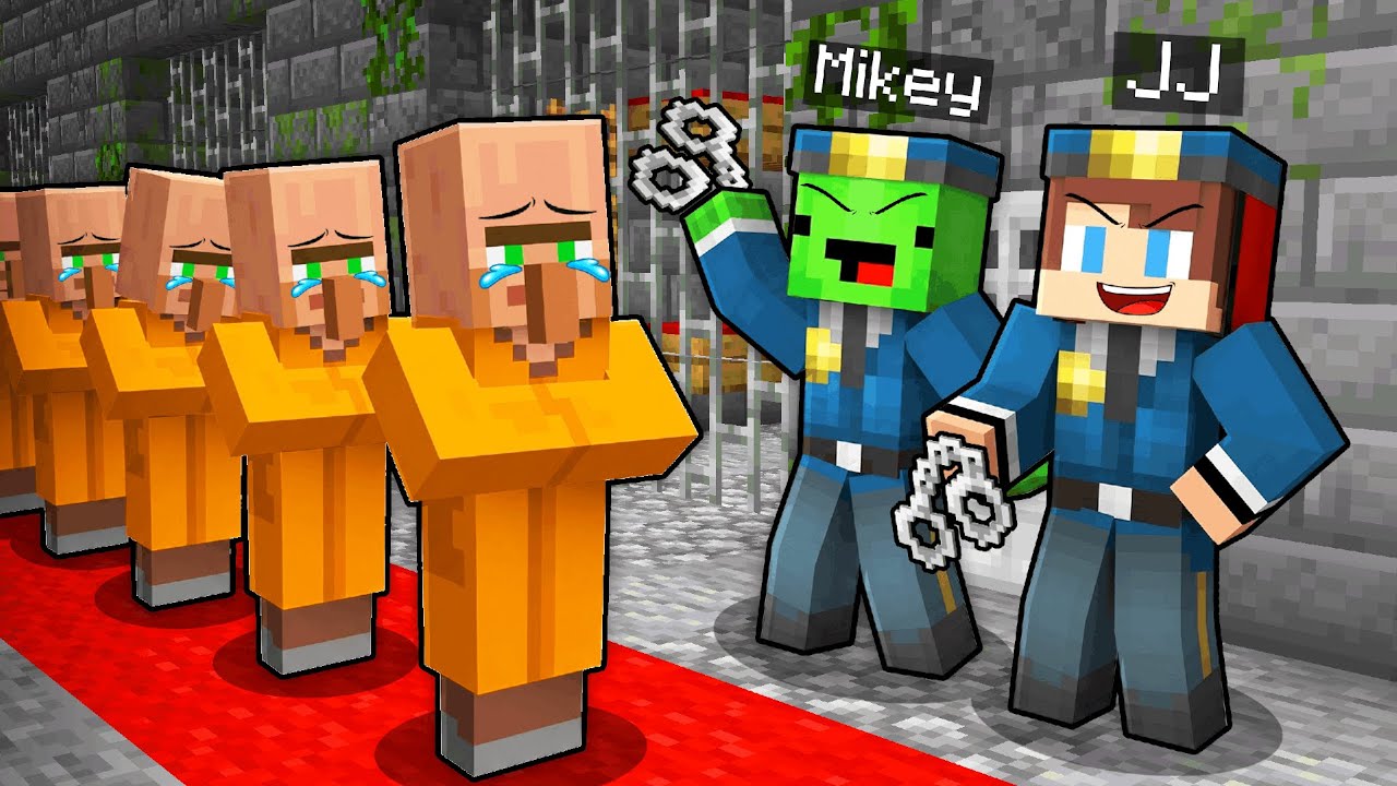 JJ and Mikey Police Built Prison For Criminal Villagers in Minecraft - Maizen