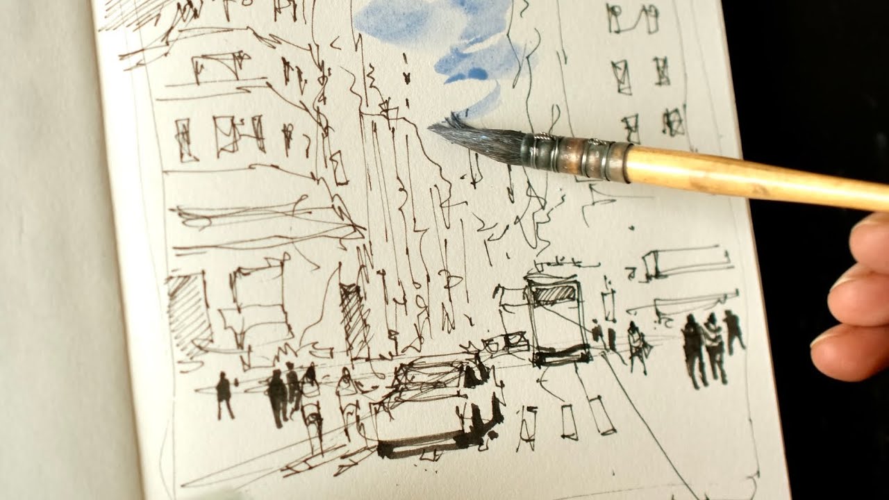 Loose Ink & Watercolor Sketching Tutorial | Urban Streetscape