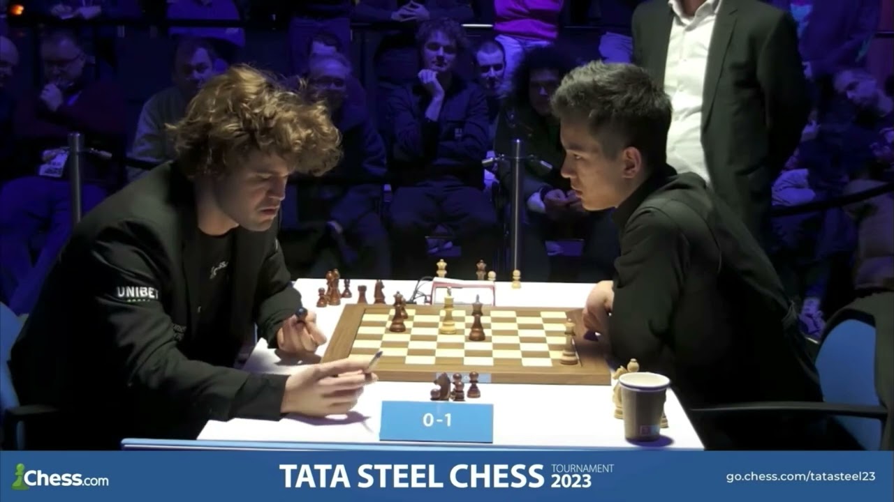 Nodirbek crushes Magnus Carlsen with black pieces | Tata Steel Chess 2023