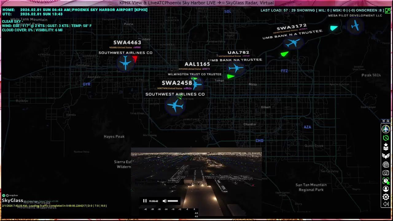 Phoenix Sky Harbor LIVE ✈️ SkyGlass Radar, Virtual KPHX View & LiveATC