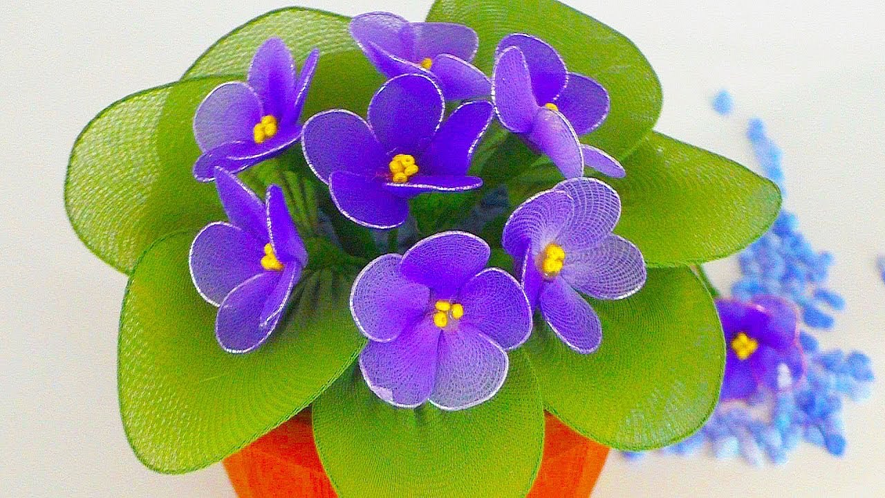 Как сделать Фиалка из капроновых колготок (нейлон) How to make flower DIY