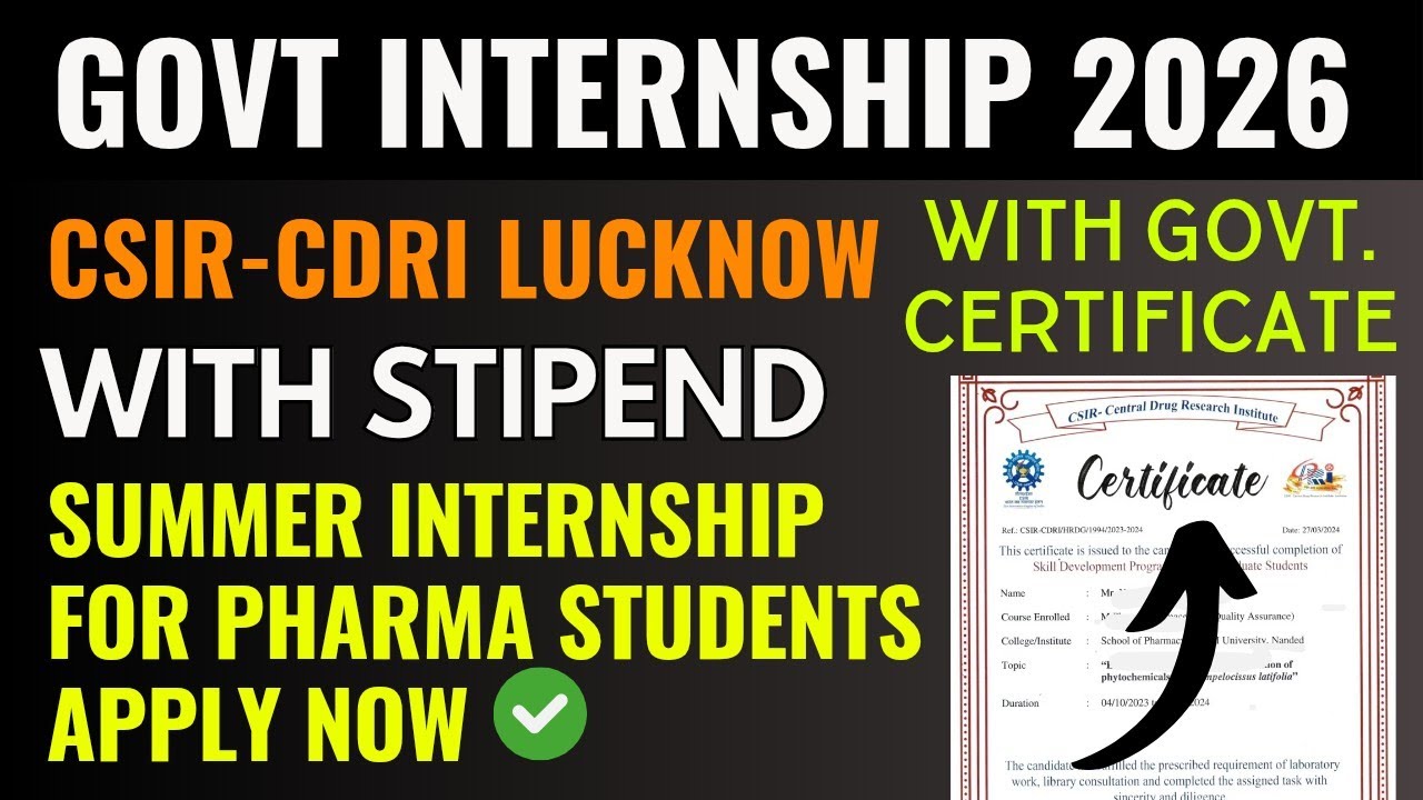Internship opportunity for Pharma Students | With Certificate | CSIR CDRI | Pharmacy Internship