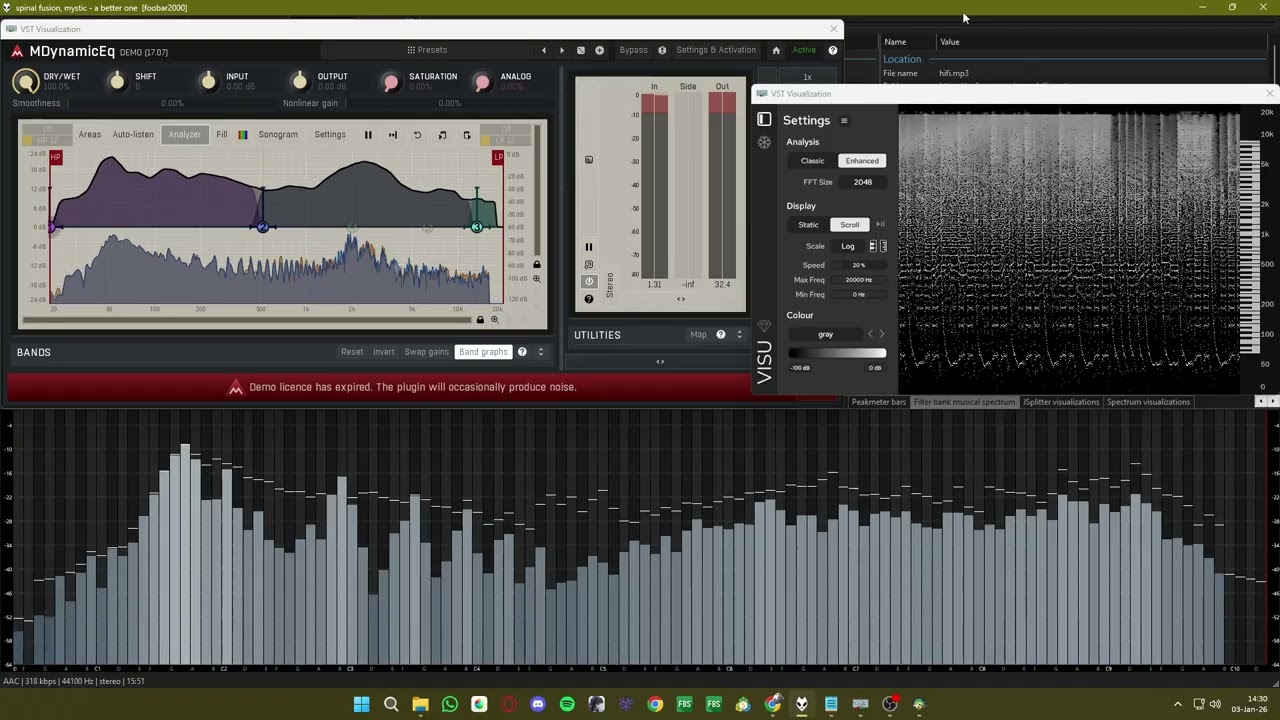 Spectral dynamics (or actually visualization) using @meldaproduction MDynamicEq's harmonics