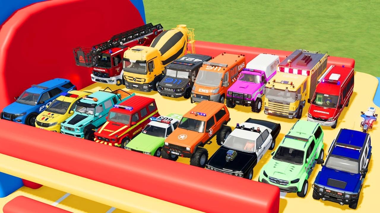 TRANSPORTING ALL POLICE CARS AND EMERGENCY VEHICLES FROM THE GARAGE - FARMING SIMULATOR 22!