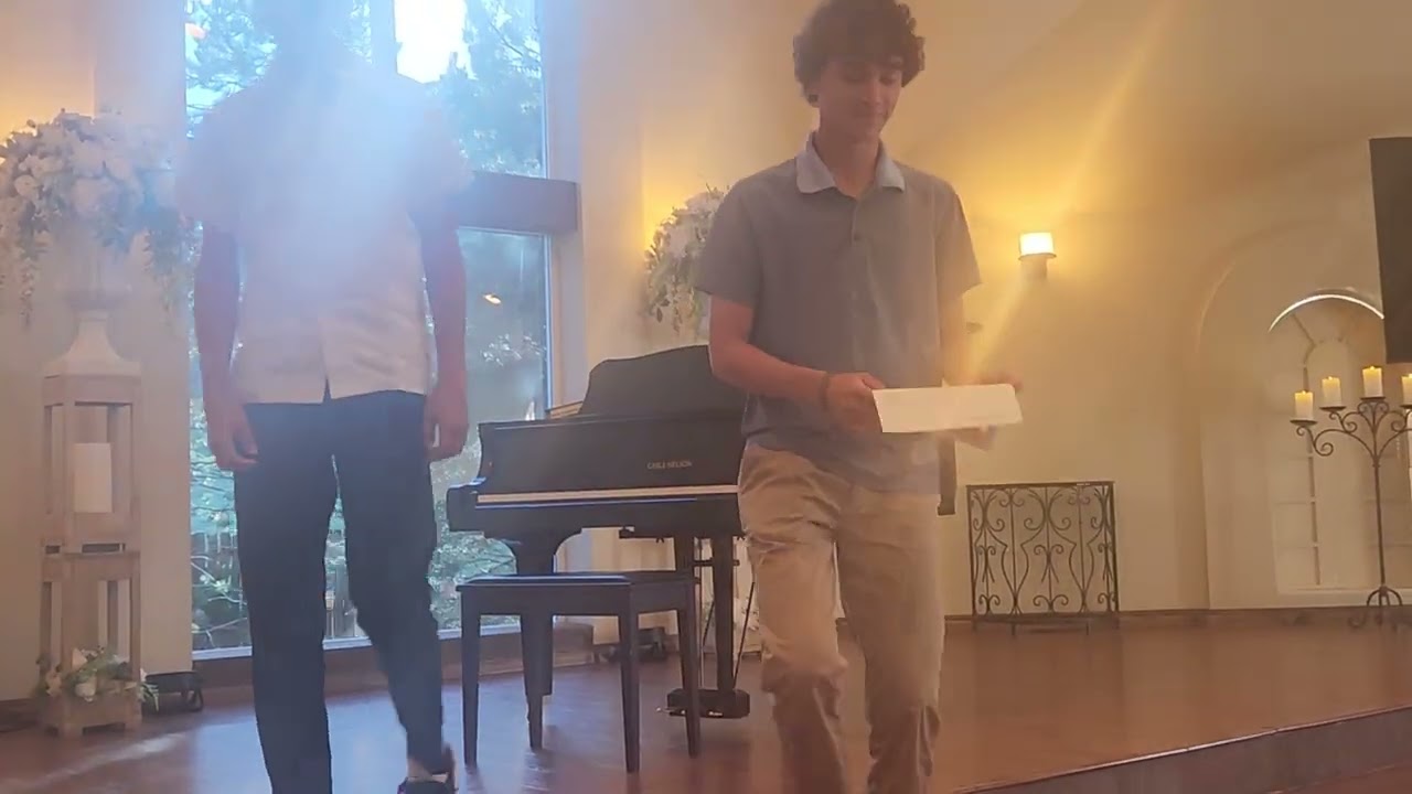 Philip (13) and Gabriel (16) plays a duet at piano recital - Dixieland Detectives