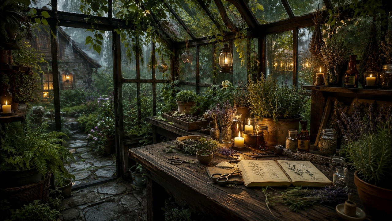 Green Witch Greenhouse Ambience at Moonwillow Cottage 🌿 Cozy Herbal Ambience for Relaxing