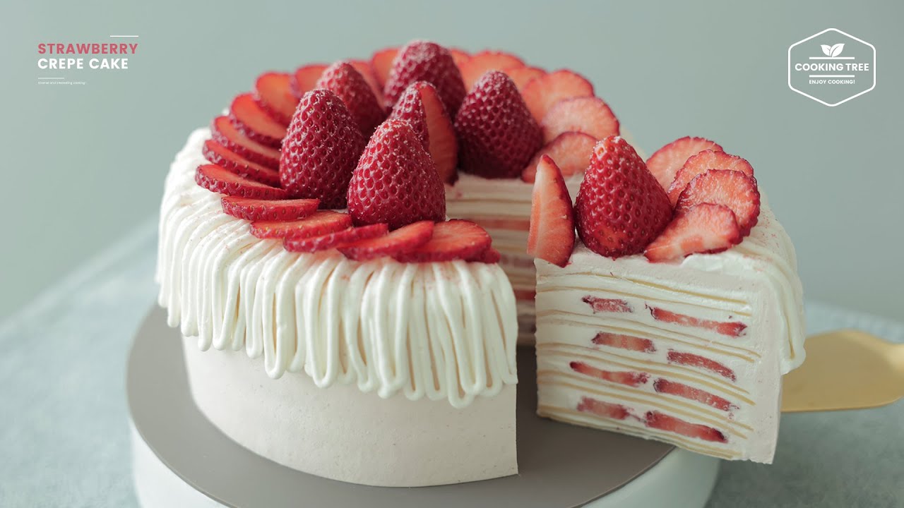 딸기 한 팩이 다 들어간!✨ 딸기 크레이프 케이크 만들기 : Strawberry Crepe Cake Recipe | Cooking tree