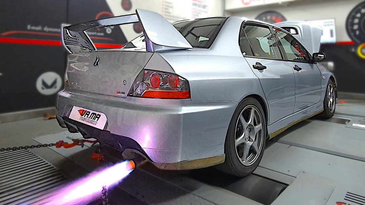 Group N tuned Mitsubishi Lancer EVO 8 RS with Aggressive Turbo Anti-Lag shooting Flames on DYNO!