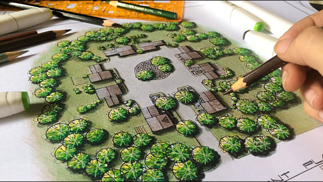 Site Plan Rendering by Angel Angulo | Marker and colored pencil