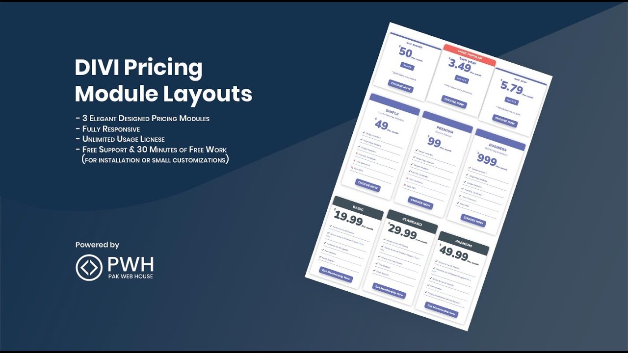 PWH Divi Layouts - Pricing Modules