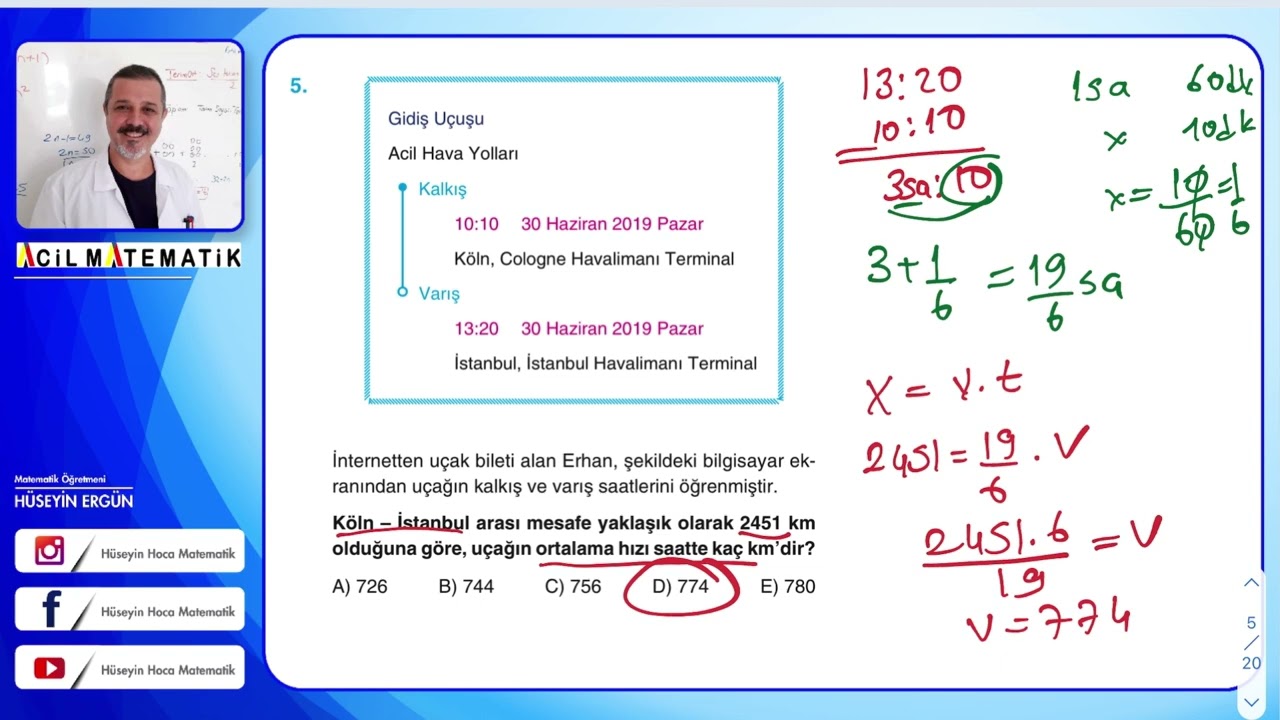 ACİL YAYINLARI MATEMATİĞİN İLACI TYT SORU BANKASI Hız problemleri test:4 sayfa:190-191