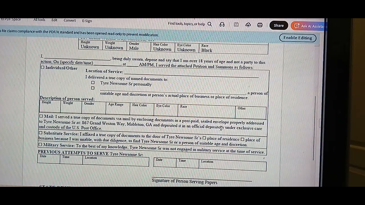 Exhibit A Blank Affidavit of Service &ldquo;Fraud on Paper = Kidnapping in Practice