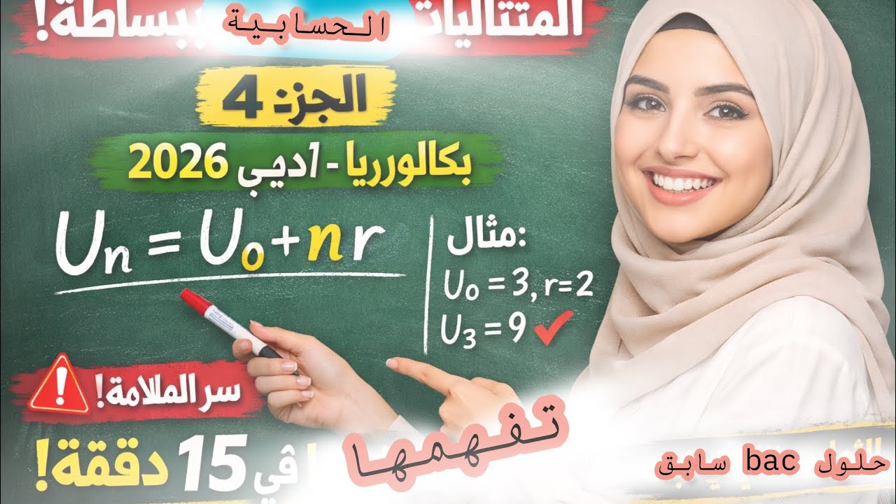 المتتاليات الحسابية#part4 سر العلامة الكاملة للأدبيين بكالوريا 2026حلول باكالوريات سابقة 