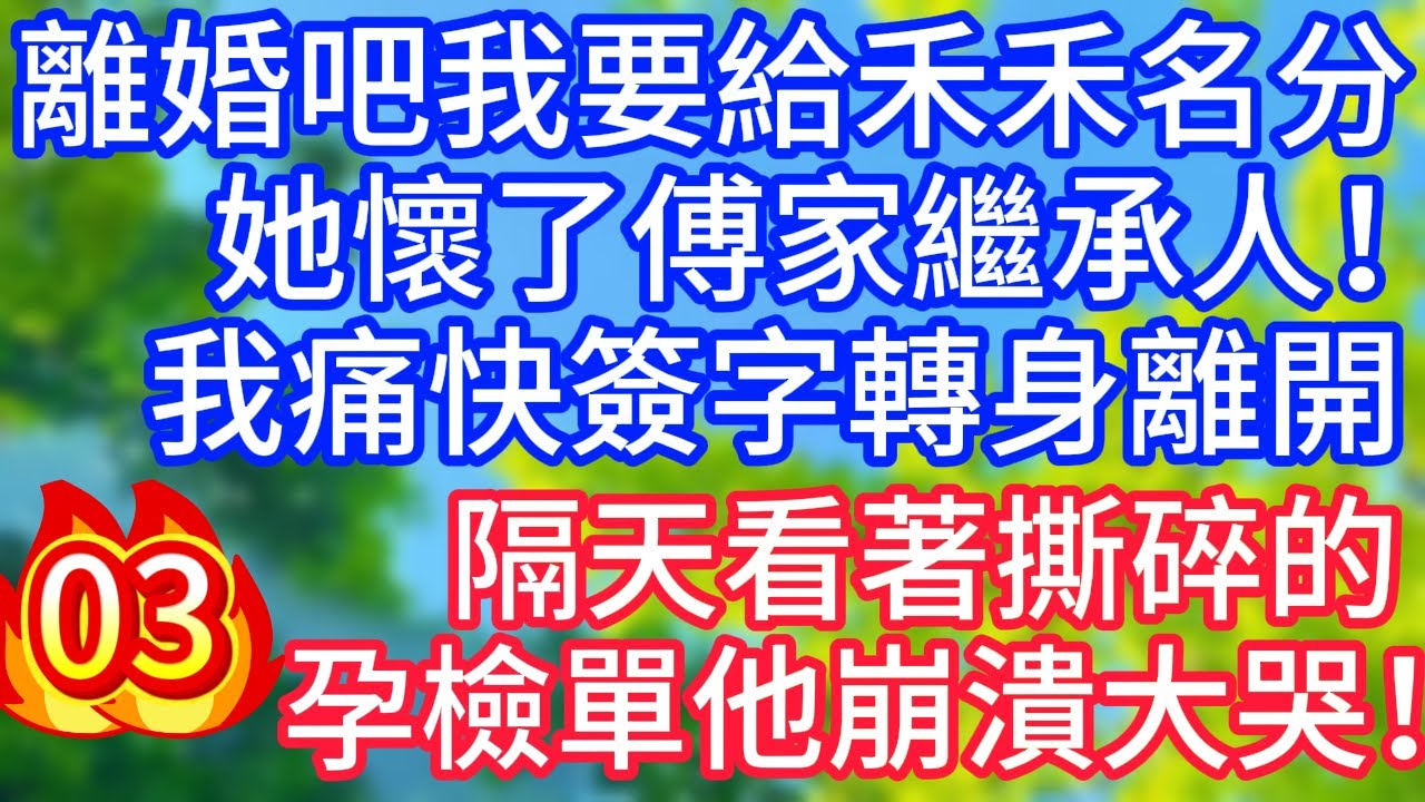【續集】離婚吧，我要給禾禾名分，她懷了傅家繼承人！我痛快簽字轉身離開，隔天看著撕碎的孕檢單，他崩潰大哭！#情感故事 #生活經驗 #老年生活 #為人處世