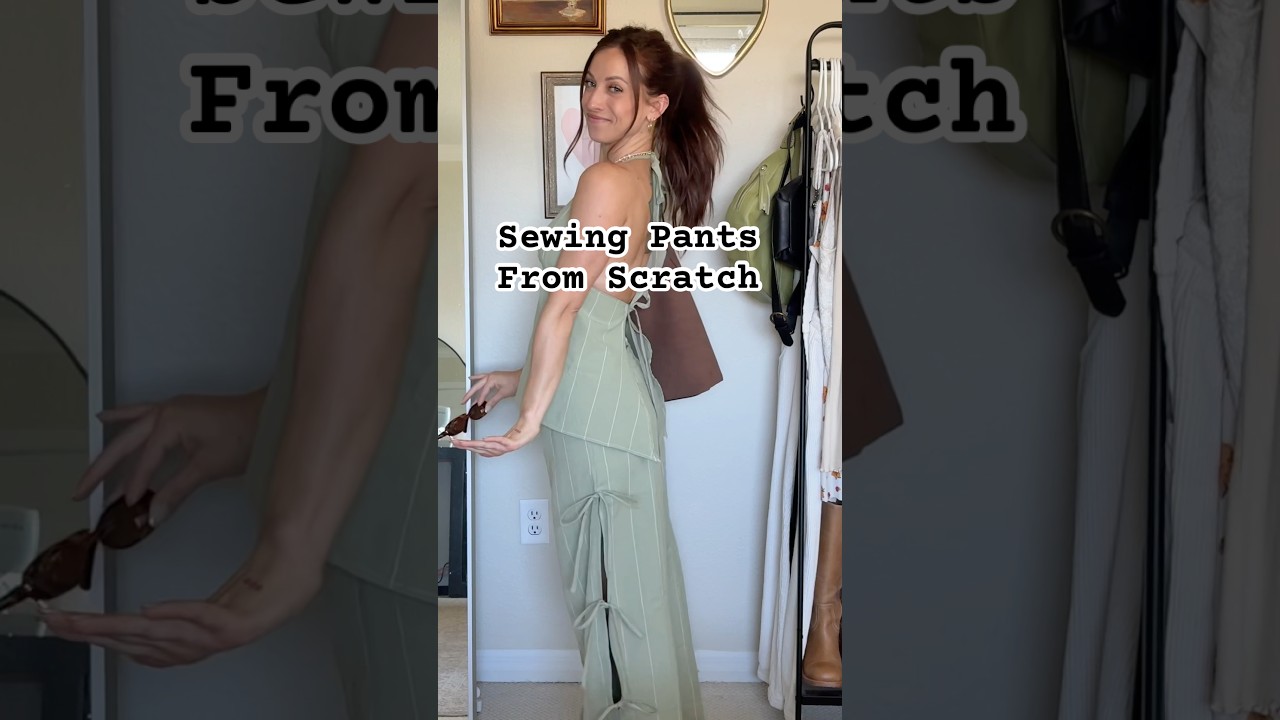 Sewing pants without a pattern🤍 #sewing #sewingtutorial #sewingtips #upcycledfashion #sewingclothes