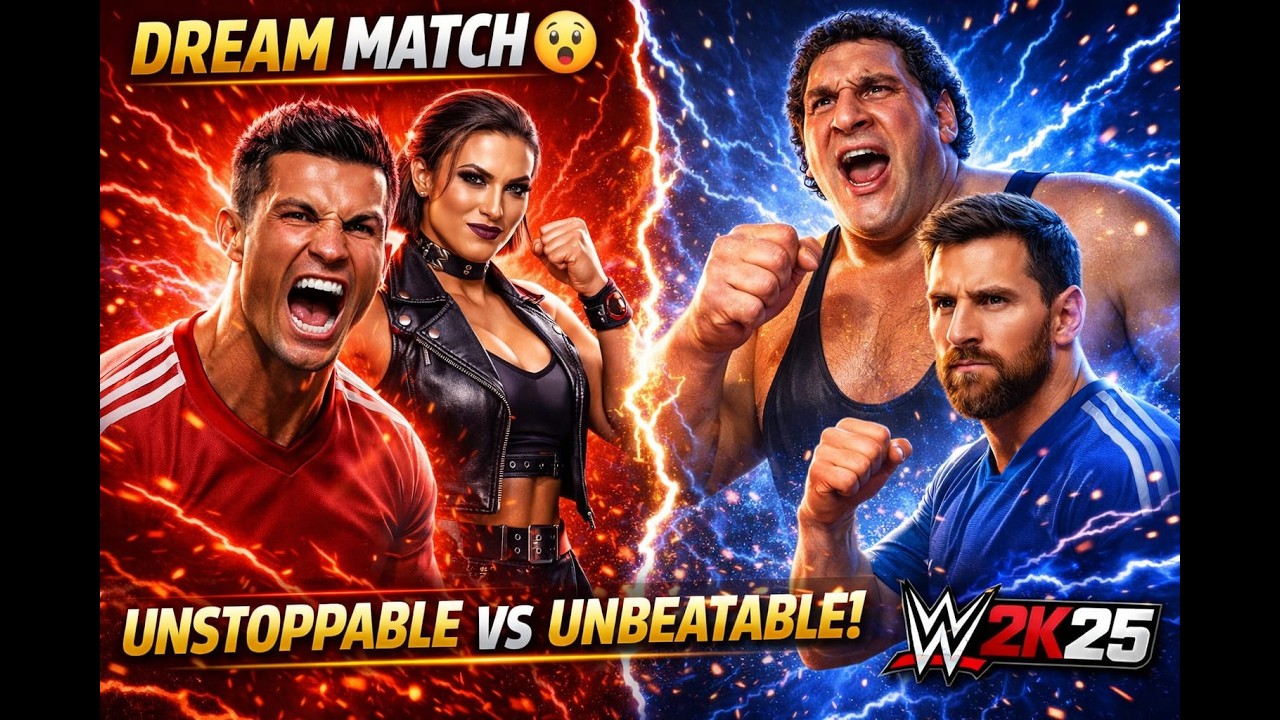 WWE 2K25 | Cr7 & Rhea VS Messi & Andre the Gaint | 17 mar P-8 #cr7  #shortslive #shortsfeeds #shorts