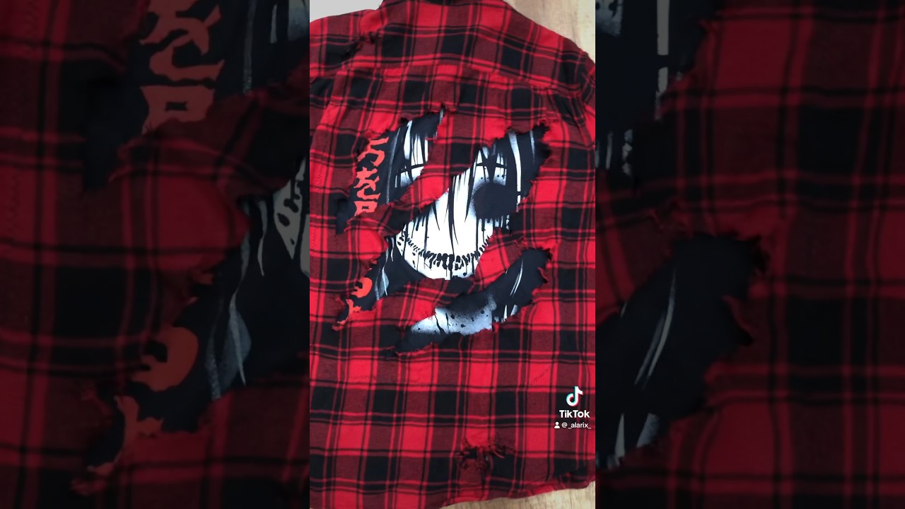 1/1 Monster Within Distressed Flannel Sewed #customclothing #art #diypunk #sewing #streetwear #diy