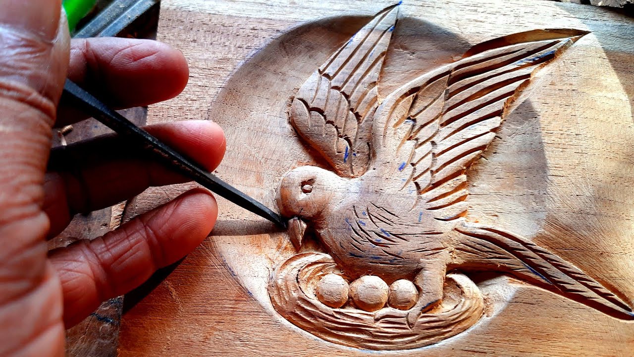 |Bird and nest wood carving|wood design|wood art|UP wood art|