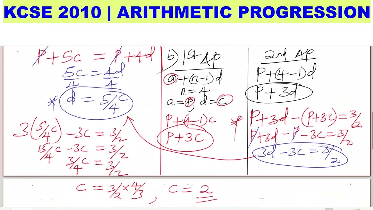ARITHMETIC PROGRESSION(A.P) | KCSE 2010 PP2 QN. 22