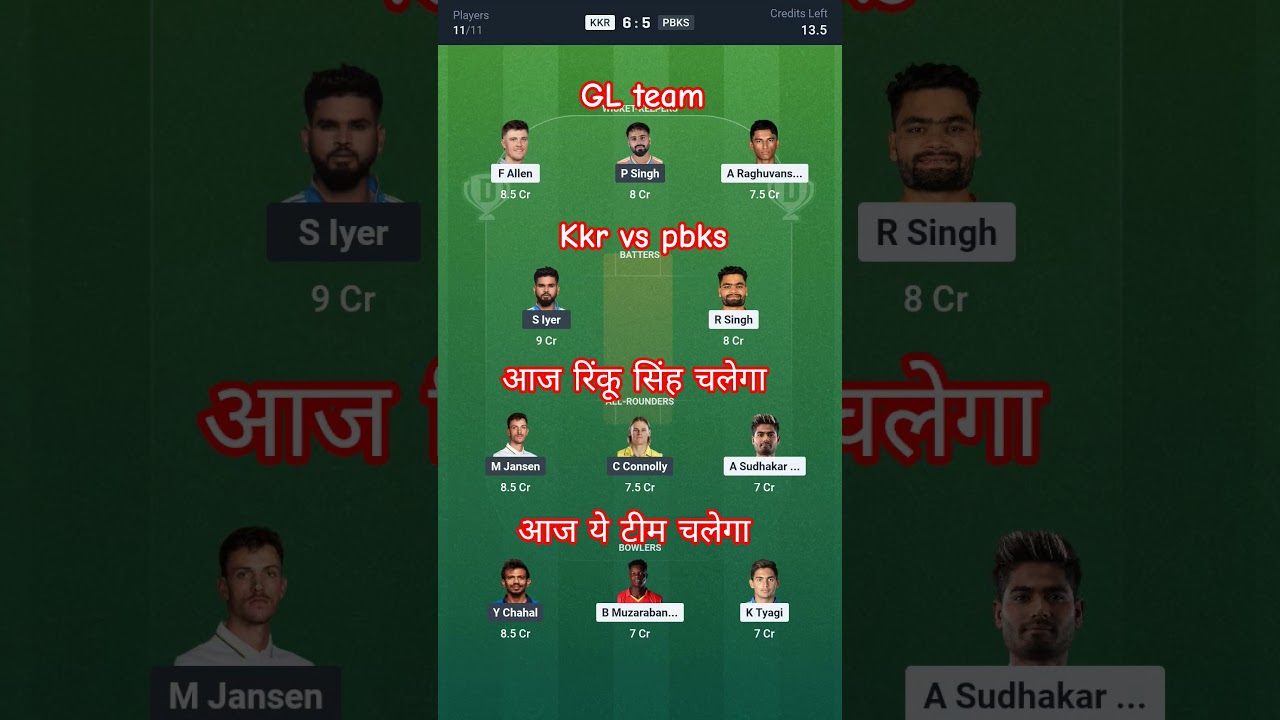 Kkr vs pbks match prediction dream 11 fantasy 😈 TATA Ipl fantasy #prediction #kkrvspbks #pbks #kkr