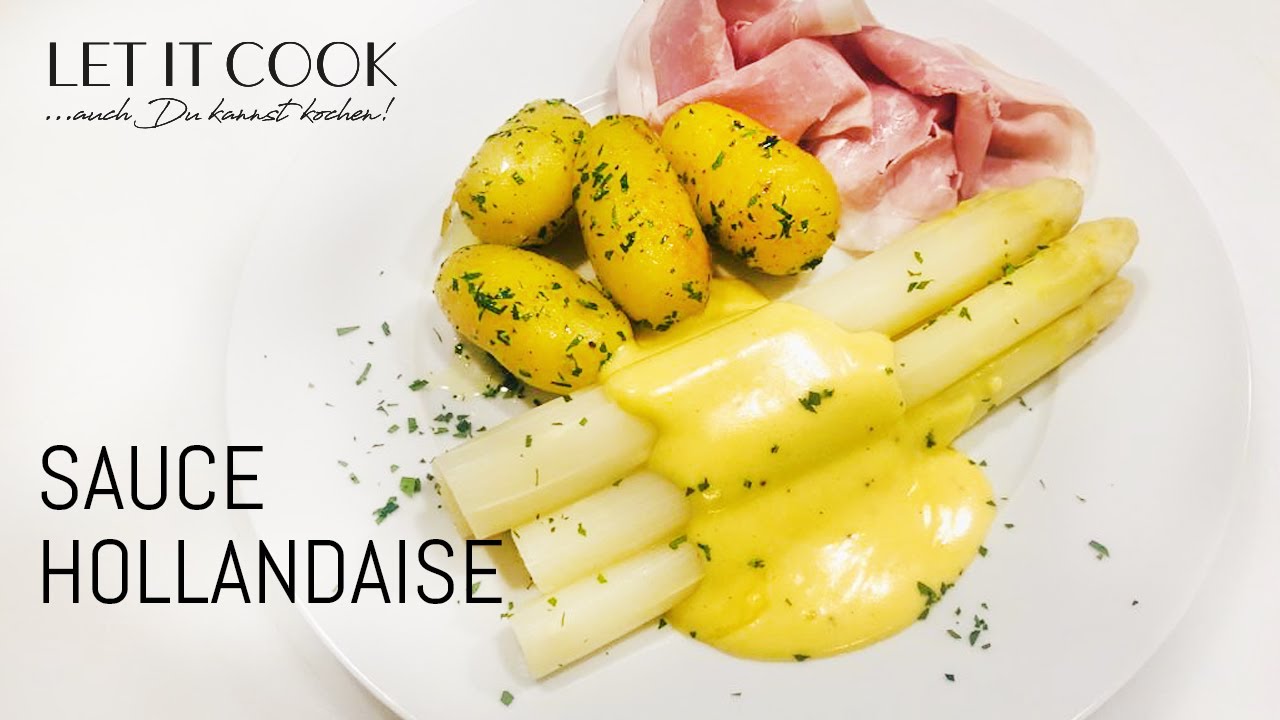 Spargel mit Sauce Hollandaise, Petersilienkartoffeln und gekochtem Schinken (kurz)