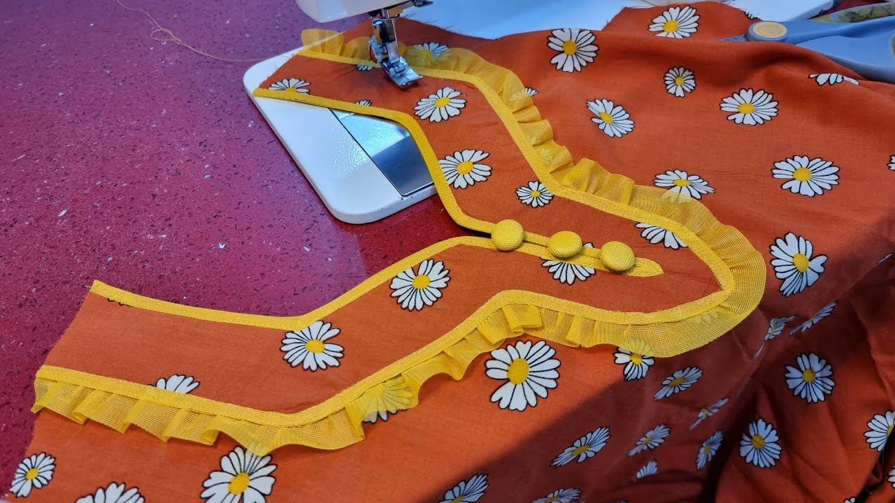 frill neck design/ cutting and stitching/ size M/ تصميم صدر
