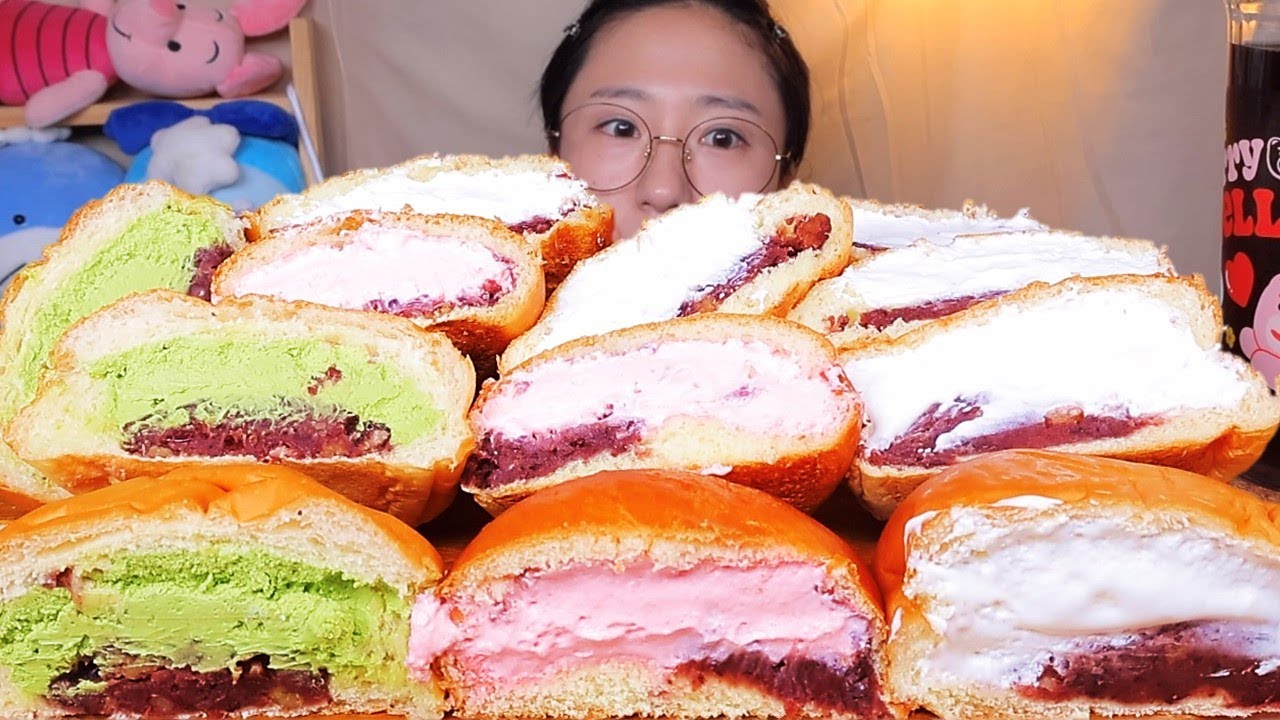 생크림과 팥이 들어간 생크림팥빵🍞 단팥크림빵 디저트 먹방 Dessert Mukbang