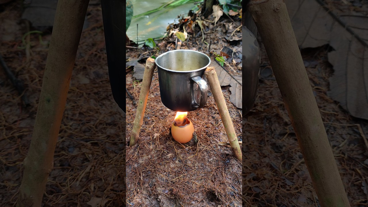 Survival hacks: cooking eggs #buscraft #camping #outdoors #lifehacks#survival#fire
