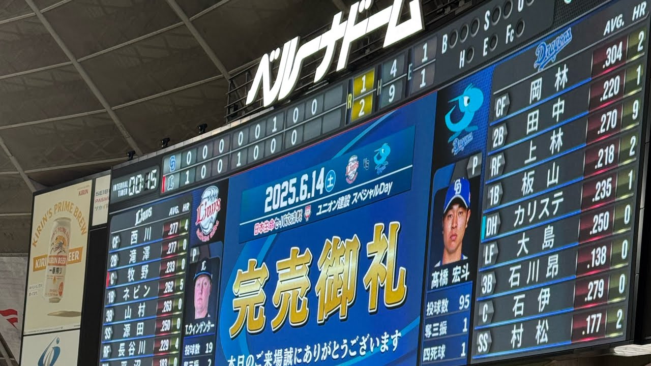 6.14 西武対中日 スタメン発表 in ベルーナドーム