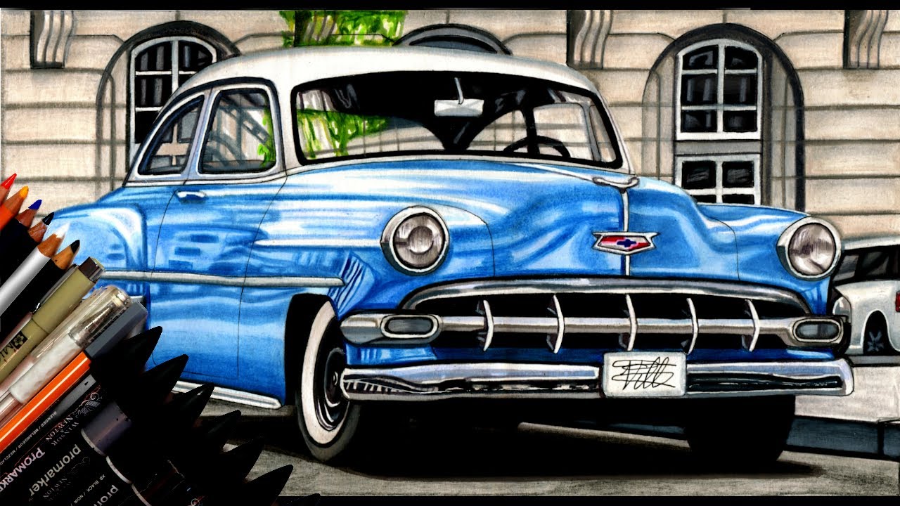 Realistic Car Drawing - Chevrolet Bel Air - Time Lapse - Drawing Ideas