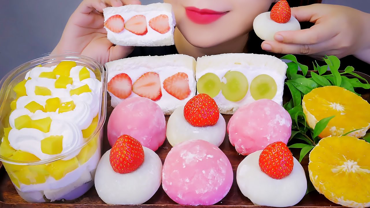 ASMR EATING MOCHI CAKES FRUITS SANDWICH EATING SOUNDS| LINH-ASMR