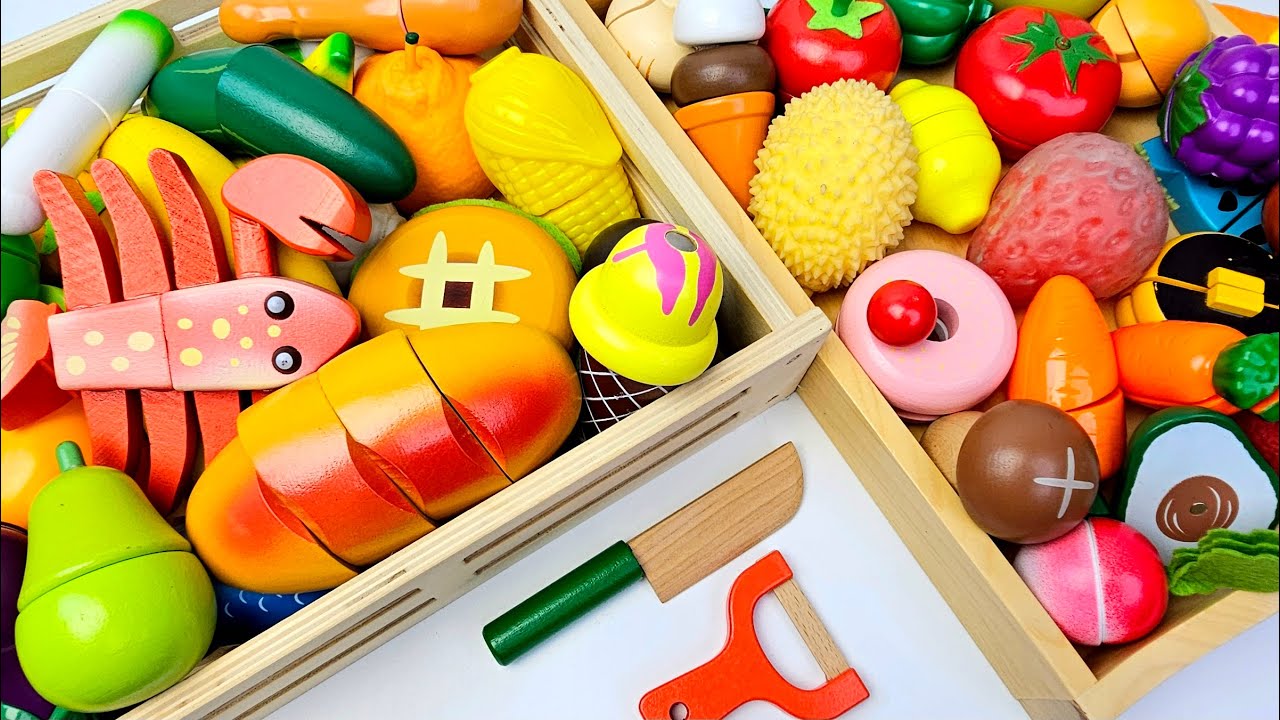 食材 野菜切り＆フルーツ切り | 木製 Drop Fruit, ASMR wooden fruits, toys fruit and vegetables