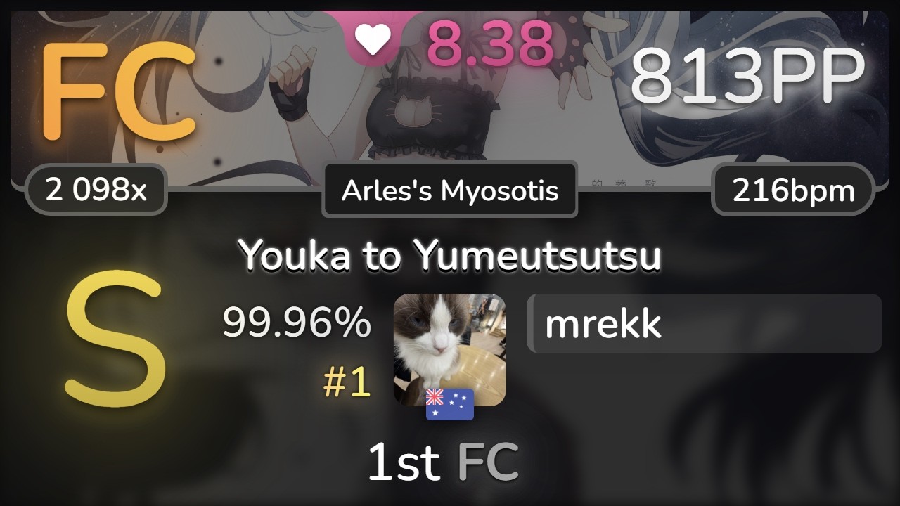 8.4⭐ mrekk | Shimotsuki Haruka - Youka to Yumeutsutsu [Arles's Myosotis] 99.96% FC #1 | 813pp - osu!