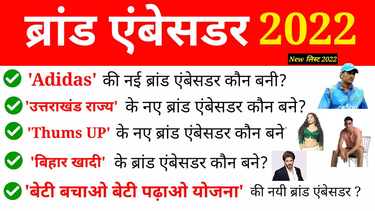 Brand Ambassador 2022 | ब्रांड एंबेसडर 2022 | brand ambassador 2022 new List | current affairs 2022