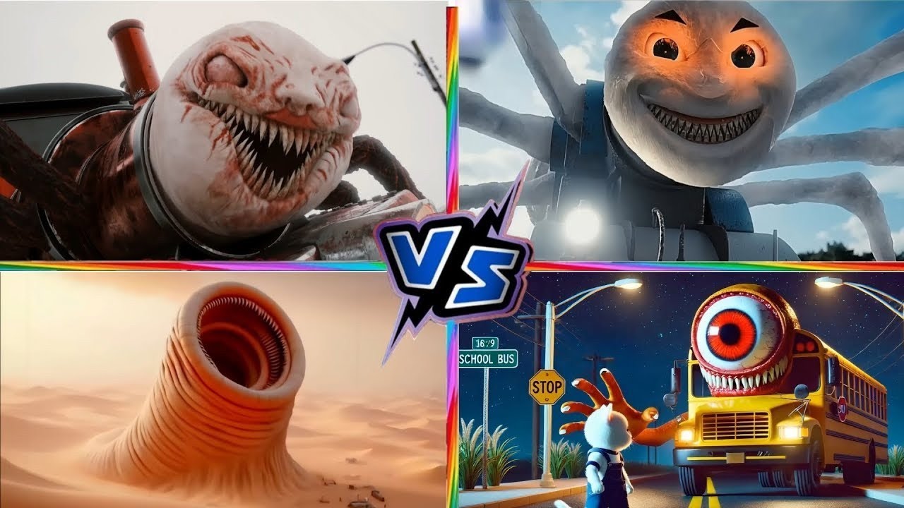 Choo choo Charles Vs Cursed Thomas Vs Erosion Worm Vs School Bus | World Hop | Tiles Hop! 