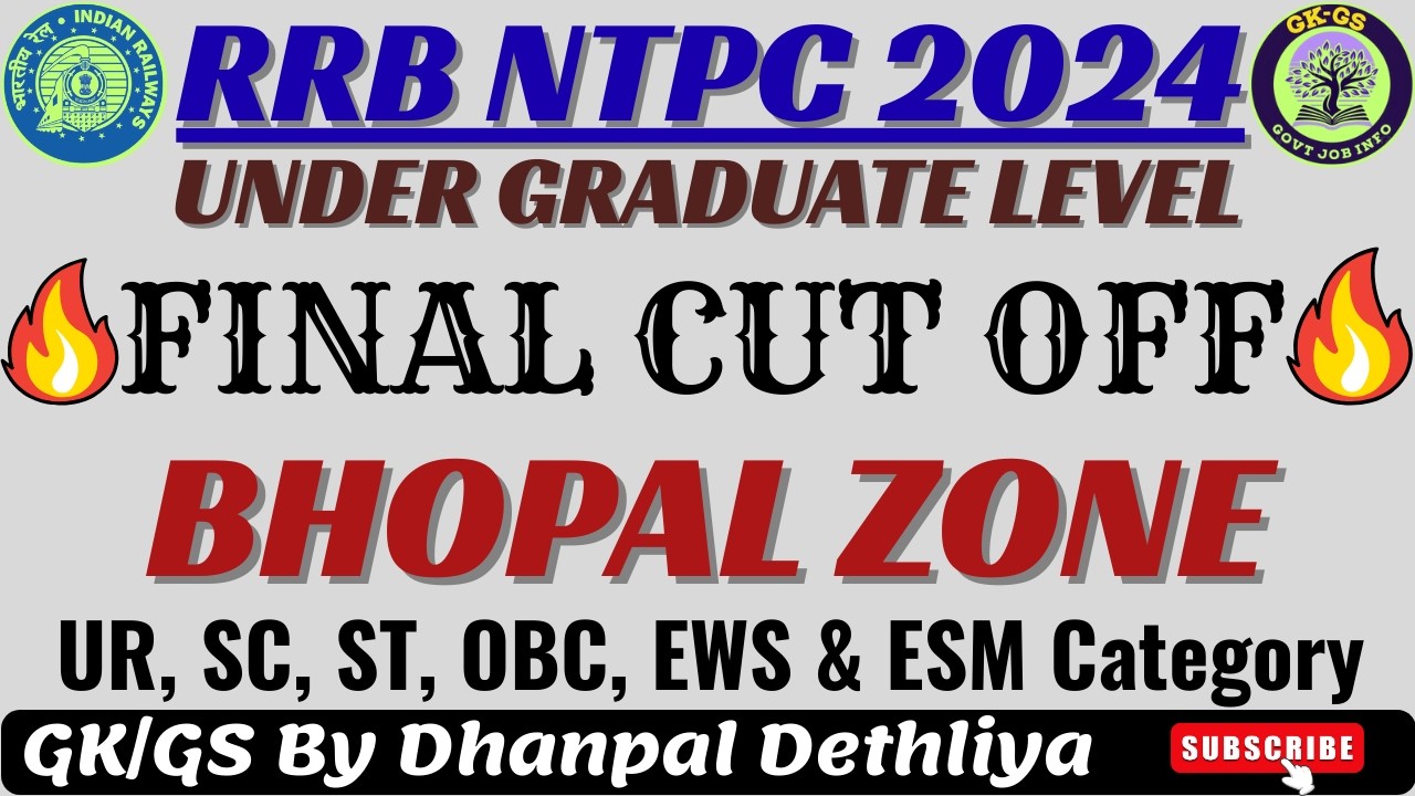 RRB NTPC 2024 Under Graduate Level Final Cut Off🔥| Bhopal Zone | Cut Off After Typing Test💯