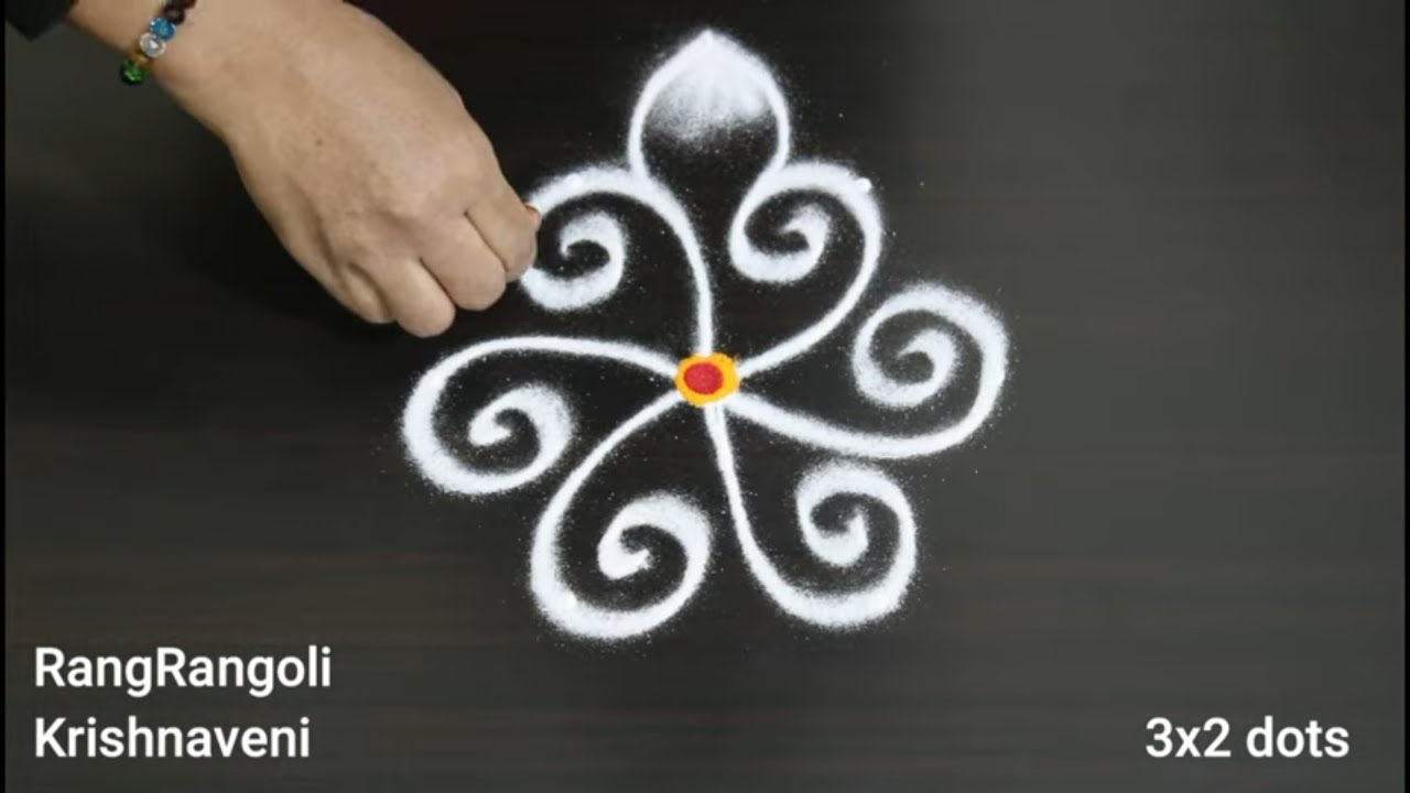 🍀Small Daily Rangoli Kolam(3x2 dots)🍀Easy Traditional Muggulu by RangRangoli Krishnaveni