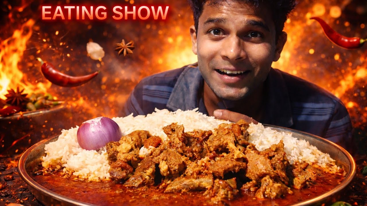 Huge Mutton Curry Eating Show | Spicy Desi Thali Mukbang 🔥,Big bites @SameerAjmera-t2s