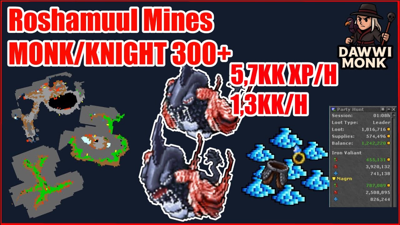 Roshamuul Mines | 300+ DUO Monk/Knight | Tibia