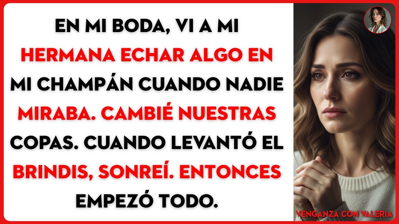 En mi boda, vi a mi hermana echar algo en mi champán cuando nadie miraba. Cambié nuestras copas....