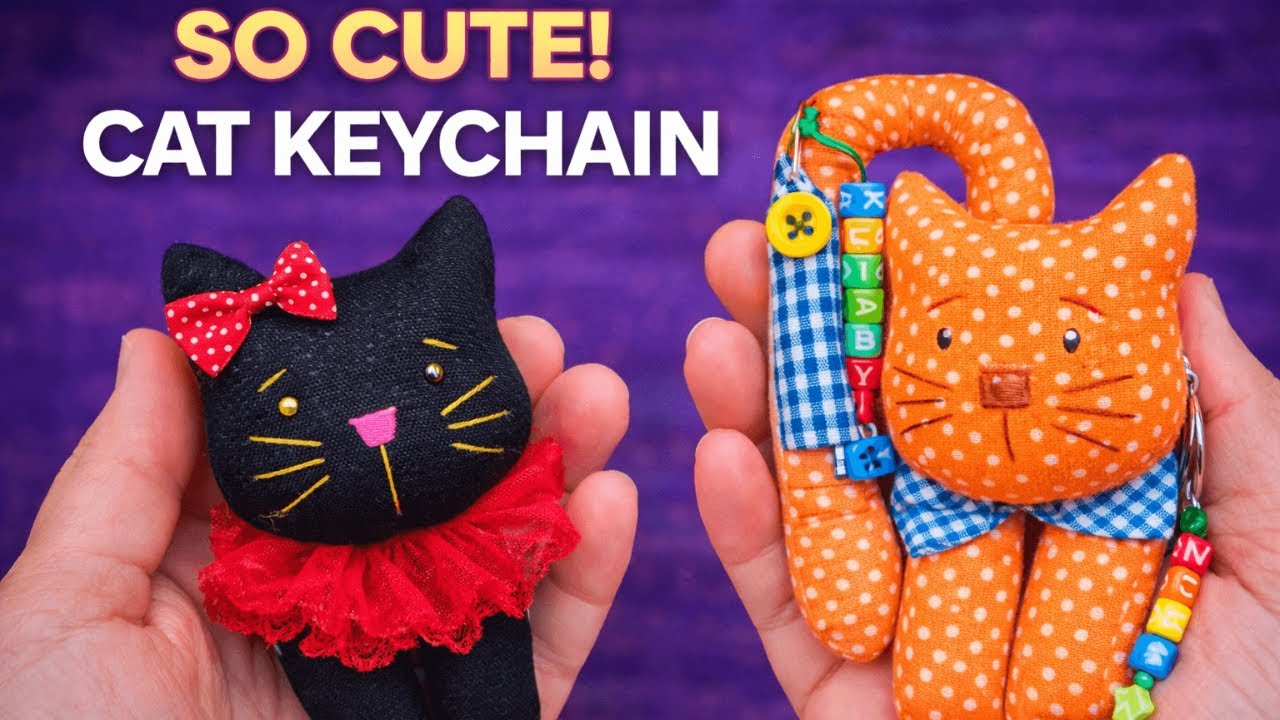 Fabric Scraps Turned Into the Cutest Cat Keychain