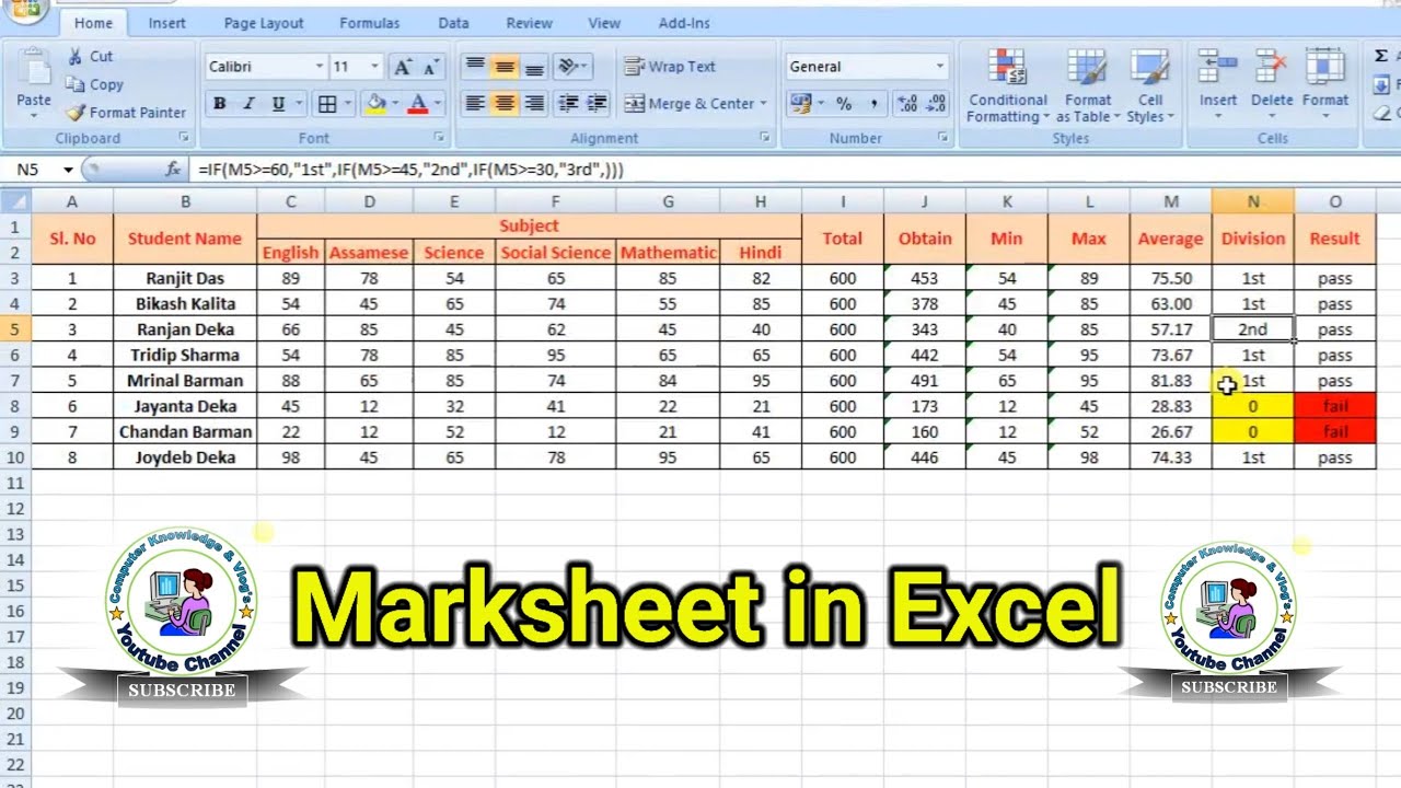 How to Make a Marksheet in Excel in Assamese ।এম এচ এক্সেলত Marksheet কেনেকৈ বনাই।Marksheet in Excel